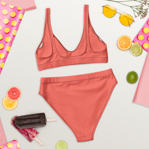 Recycled high-waisted bikini - Coral Red