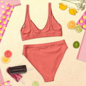 Recycled high-waisted bikini - Coral Red