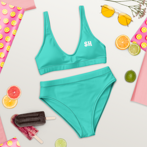 Recycelter High-Waist-Bikini - Lagunentürkis