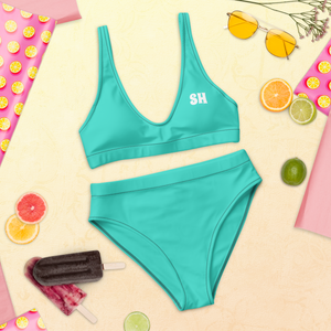 Recycelter High-Waist-Bikini - Lagunentürkis