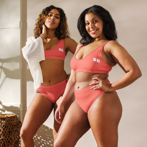 Recycled high-waisted bikini - Coral Red