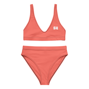 Recycled high-waisted bikini - Coral Red