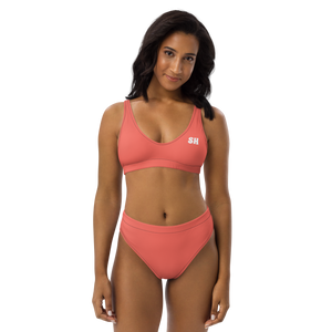 Recycled high-waisted bikini - Coral Red