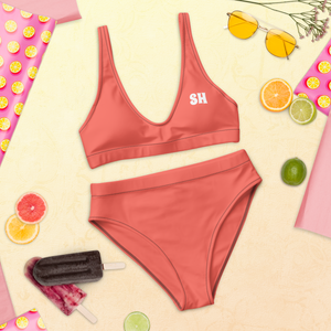 Recycled high-waisted bikini - Coral Red