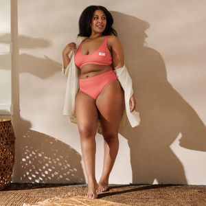 Recycled high-waisted bikini - Coral Red